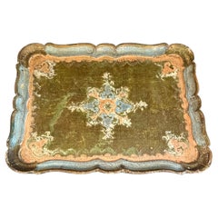 Plateau rectangulaire vintage italien de style Florentine, en bois peint et doré