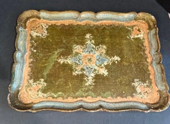 Vintage Italian Florentine Gilt Wood Painted Rectangular Tray