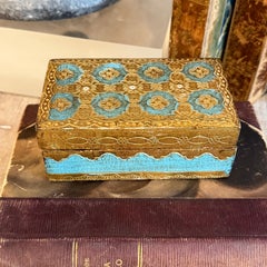 Vintage Italian Florentine Giltwood Rectangular Blue Painted Box