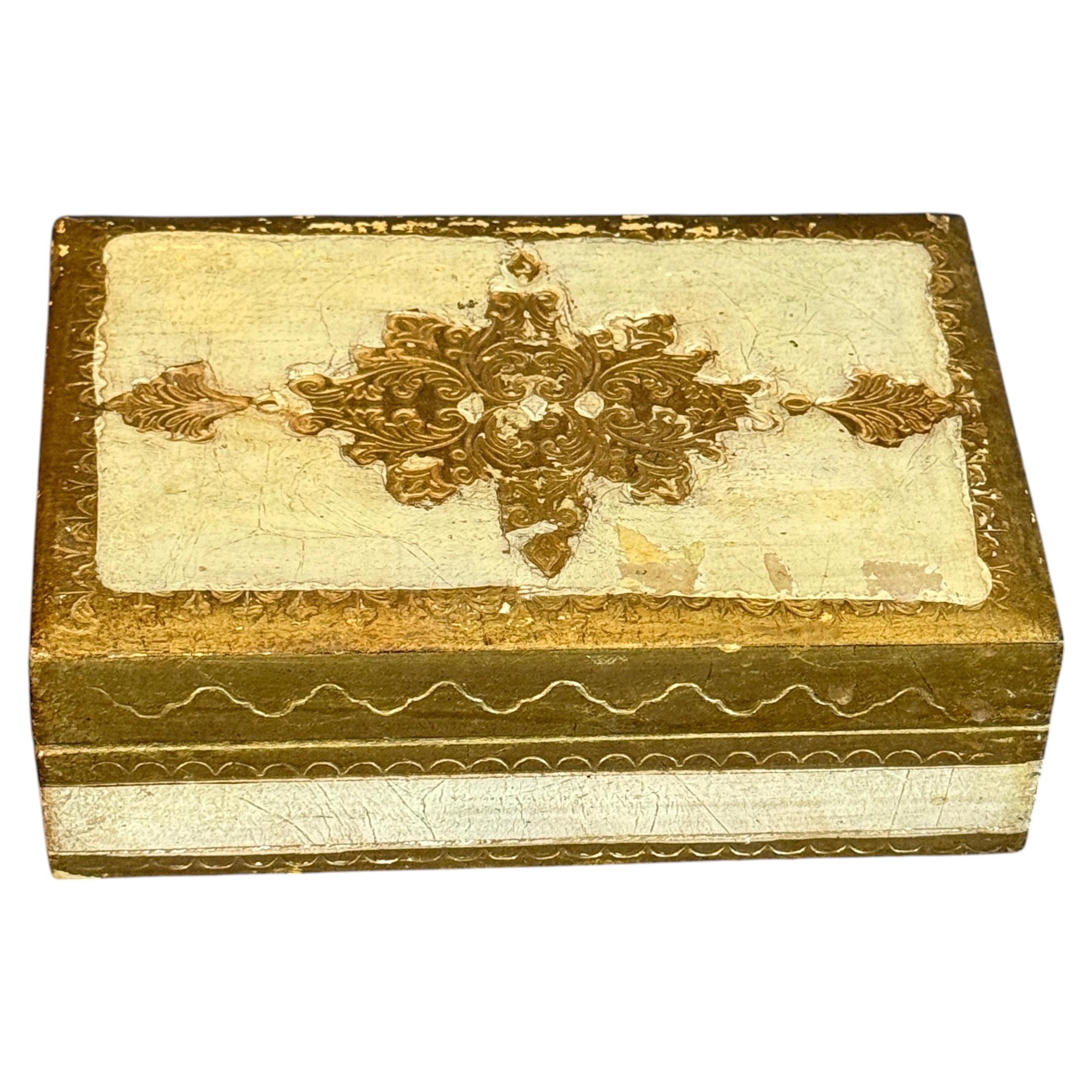 Vintage Italian Florentine Giltwood Rectangular Painted Box