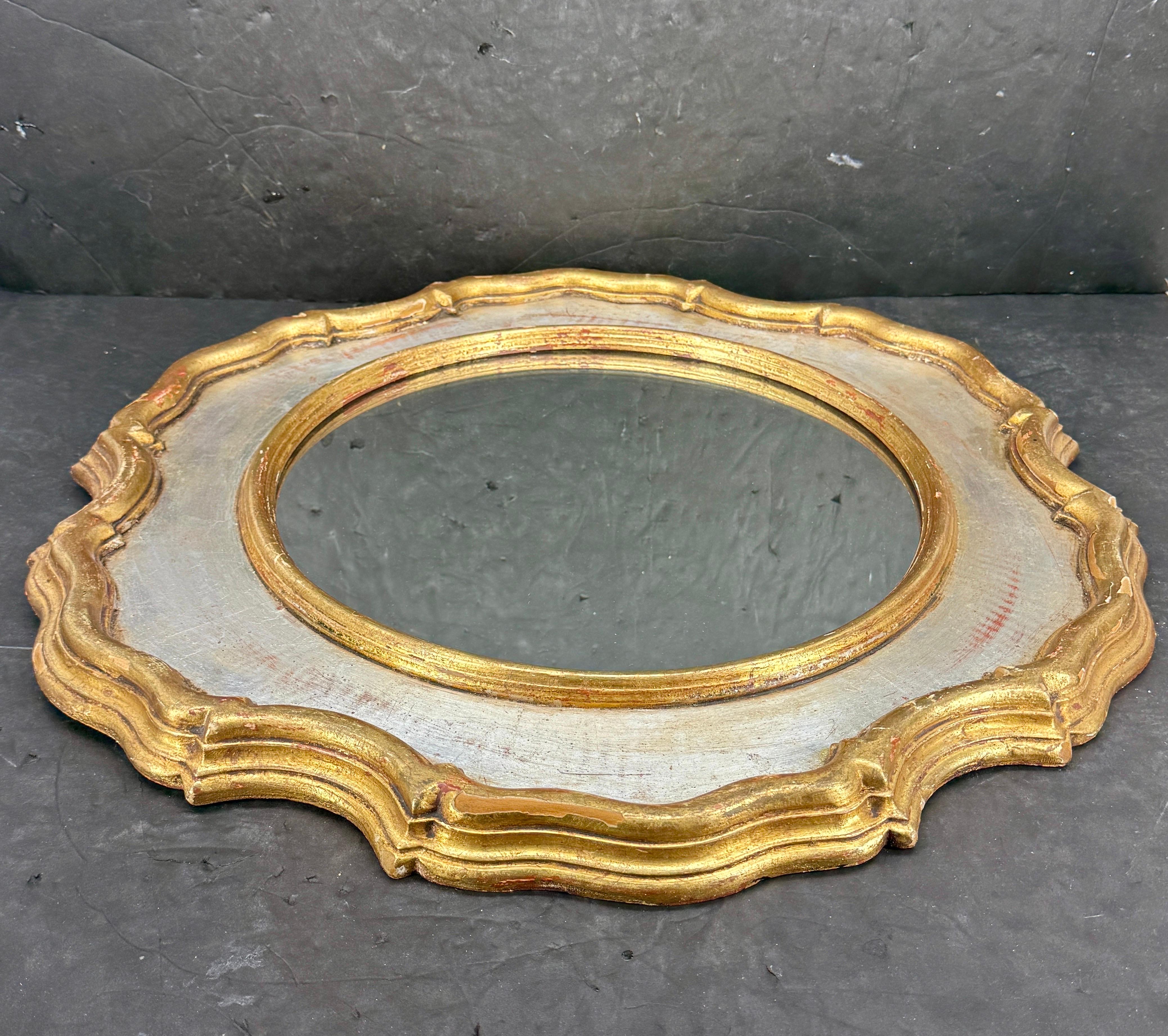 XX secolo Specchio ovale d'epoca Florentine in oro e argento dorato in vendita