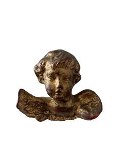 Plaque murale vintage italienne de style florentin, en bois doré sculpté à la main, représentant un chérubin « putto »