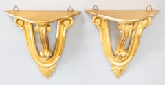 Coppia di mensole da parete in legno dorato neoclassico italiano Florentine, 1950 ca.