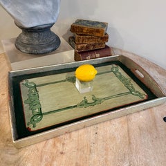 Vassoio rettangolare vintage italiano in legno dorato e argento dipinto, stile Florentine