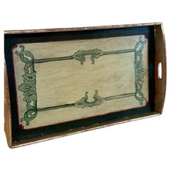 Vassoio rettangolare vintage italiano in legno dorato e argento dipinto, stile Florentine