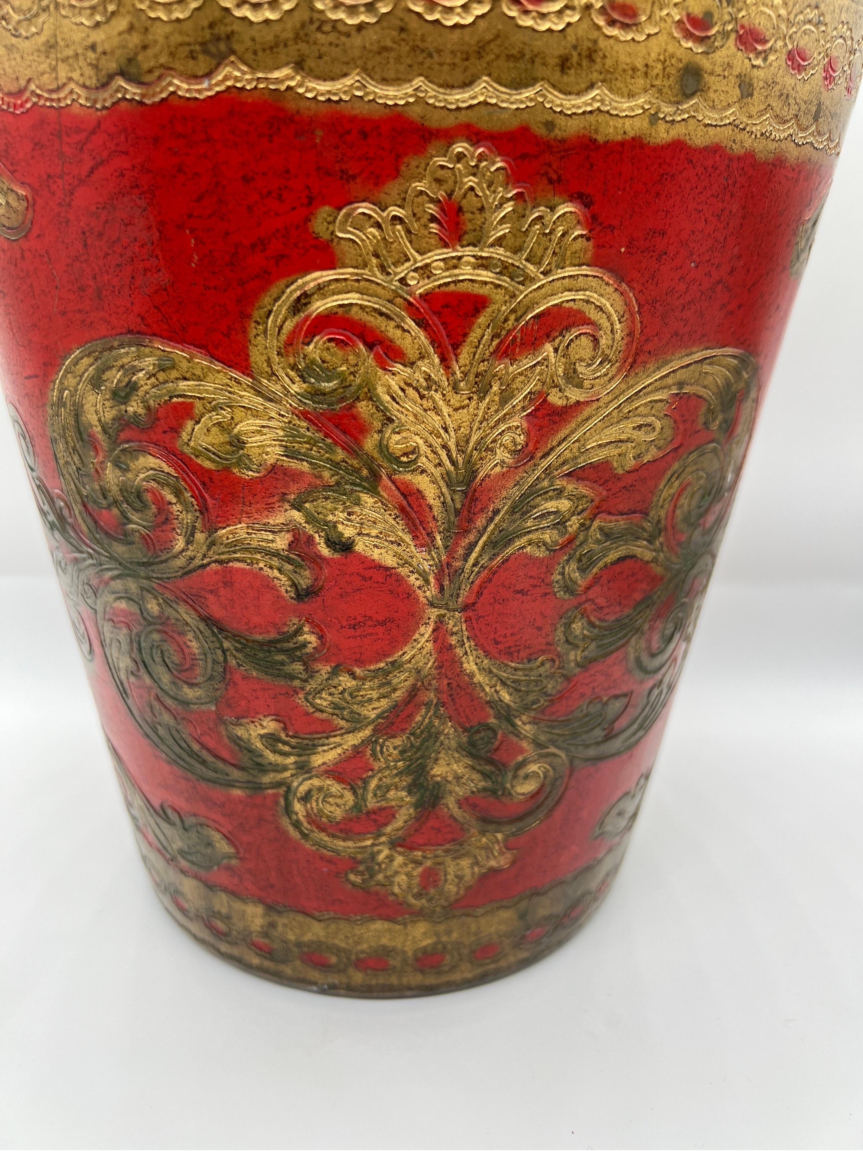 Vintage Italienisch Florentine Rot & Gold Papierkorb oder Mülleimer (Ende des 20. Jahrhunderts)