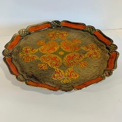 Vintage Italian Florentine Round Gilt Gold Orange Tray