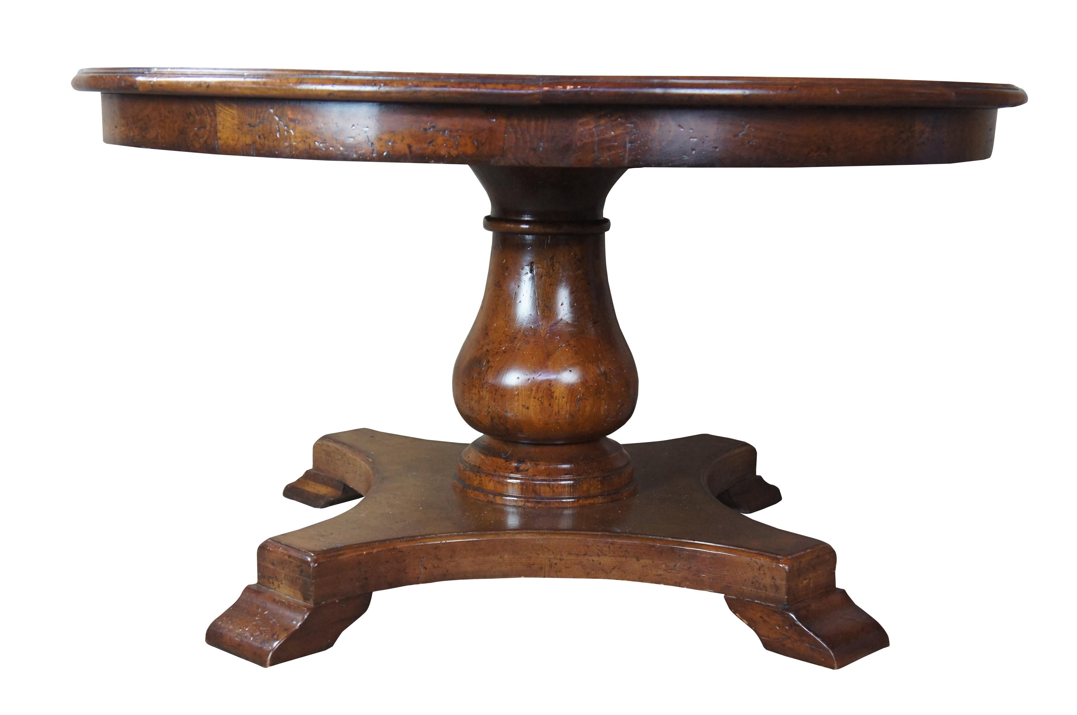 Vintage Italian Florentine round old world distressed oak dining table 54