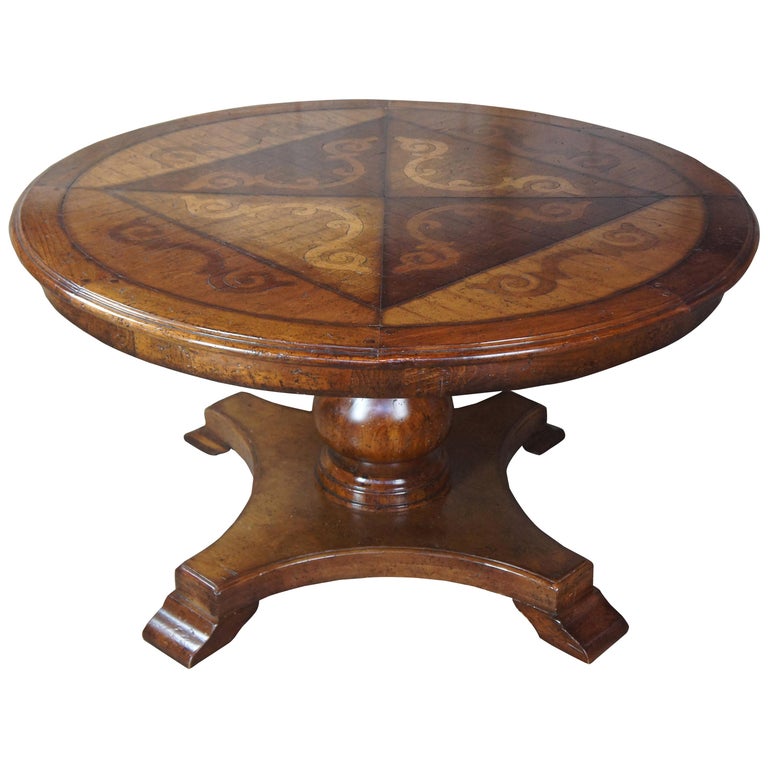 Vintage Italian Floine Round Old, Antique Round Oak Pedestal Dining Table
