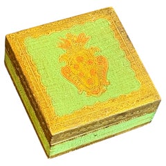 Vintage Italian Florentine Square Giltwood Box, Green with Gold Gilt, 1960s