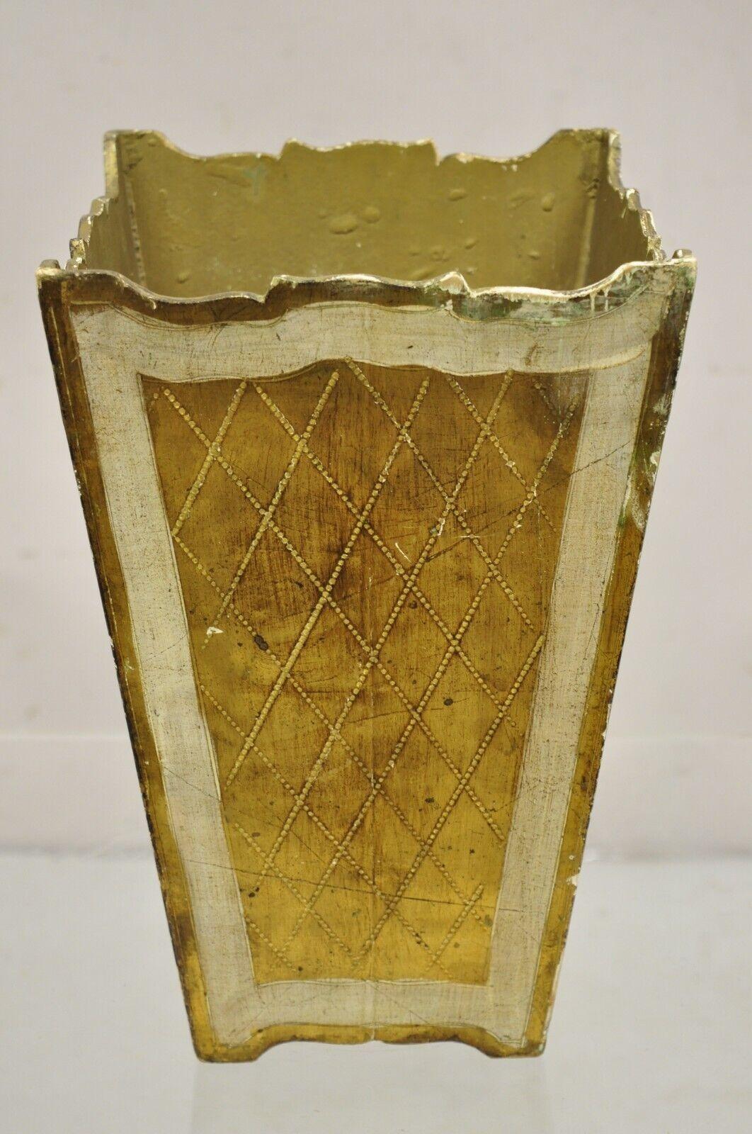 Mid-Century Modern Vintage Italian Florentine Wooden Gold Gilt Wastebasket Trash Can