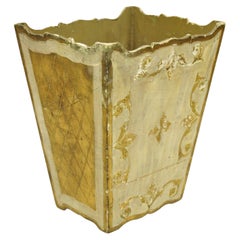 Retro Italian Florentine Wooden Gold Gilt Wastebasket Trash Can