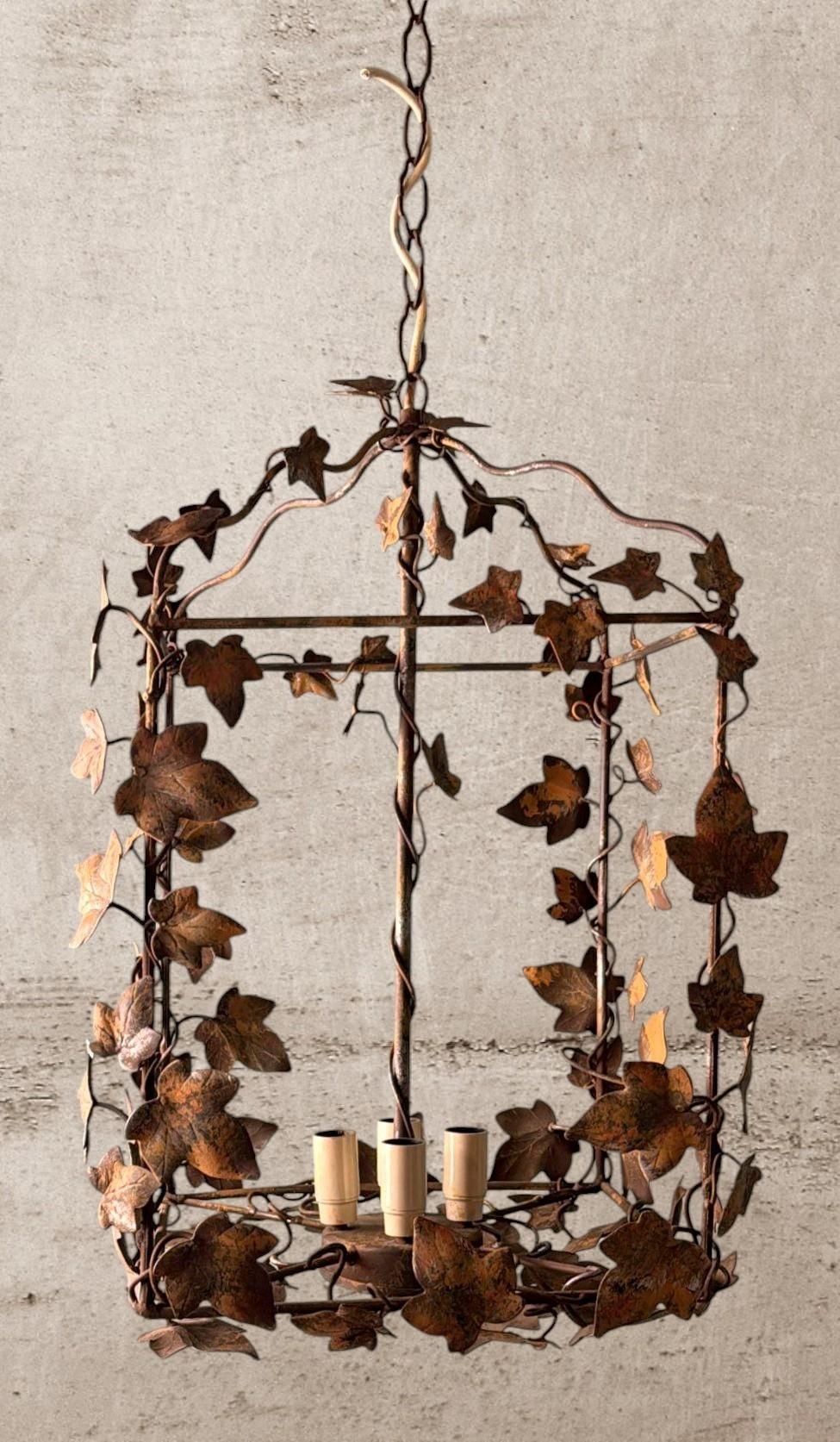 Hand-Crafted Vintage Italian Florentine Wrought Iron Chandelier  Rustic Style