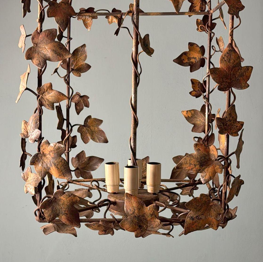 Vintage Italian Florentine Wrought Iron Chandelier  Rustic Style 2