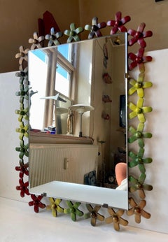 Vintage Italian Flower Power Iron Wall Mirror, 1970s