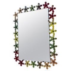 Vintage Italian Flower Power Iron Wall Mirror, 1970s