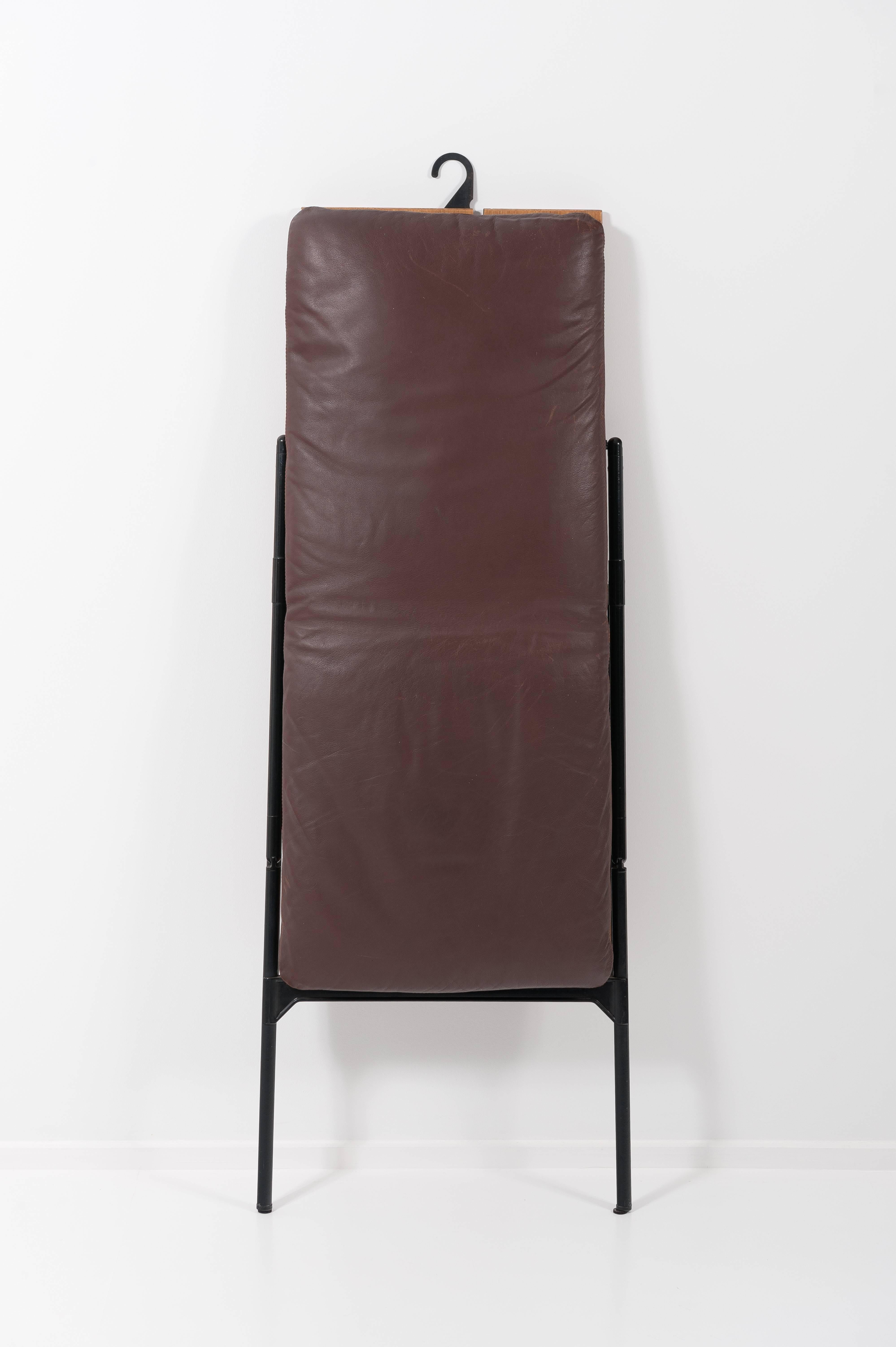 Mid-Century Modern Vintage Italian Folding Dark Brown Leather Armchair, circa 1960 For Sale