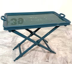 Vintage Italian Folding Tray Table with Green Marble Top