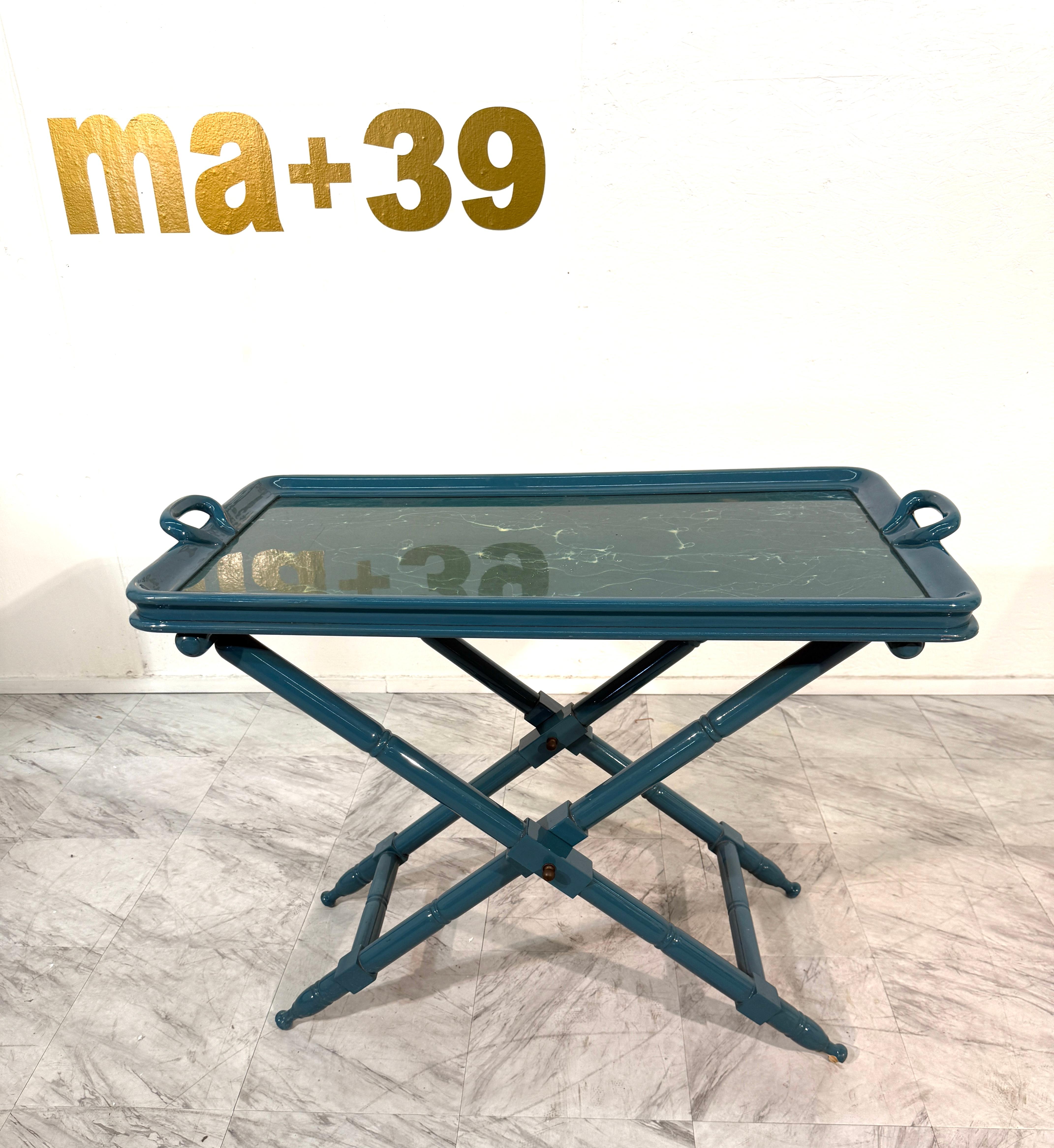 Vintage Italian Folding Tray Table mit grüner Marmorplatte (Moderne) im Angebot