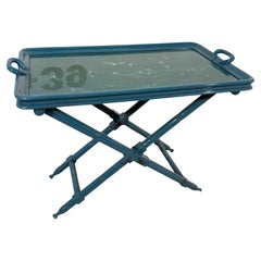 Vintage Italian Folding Tray Table mit grüner Marmorplatte