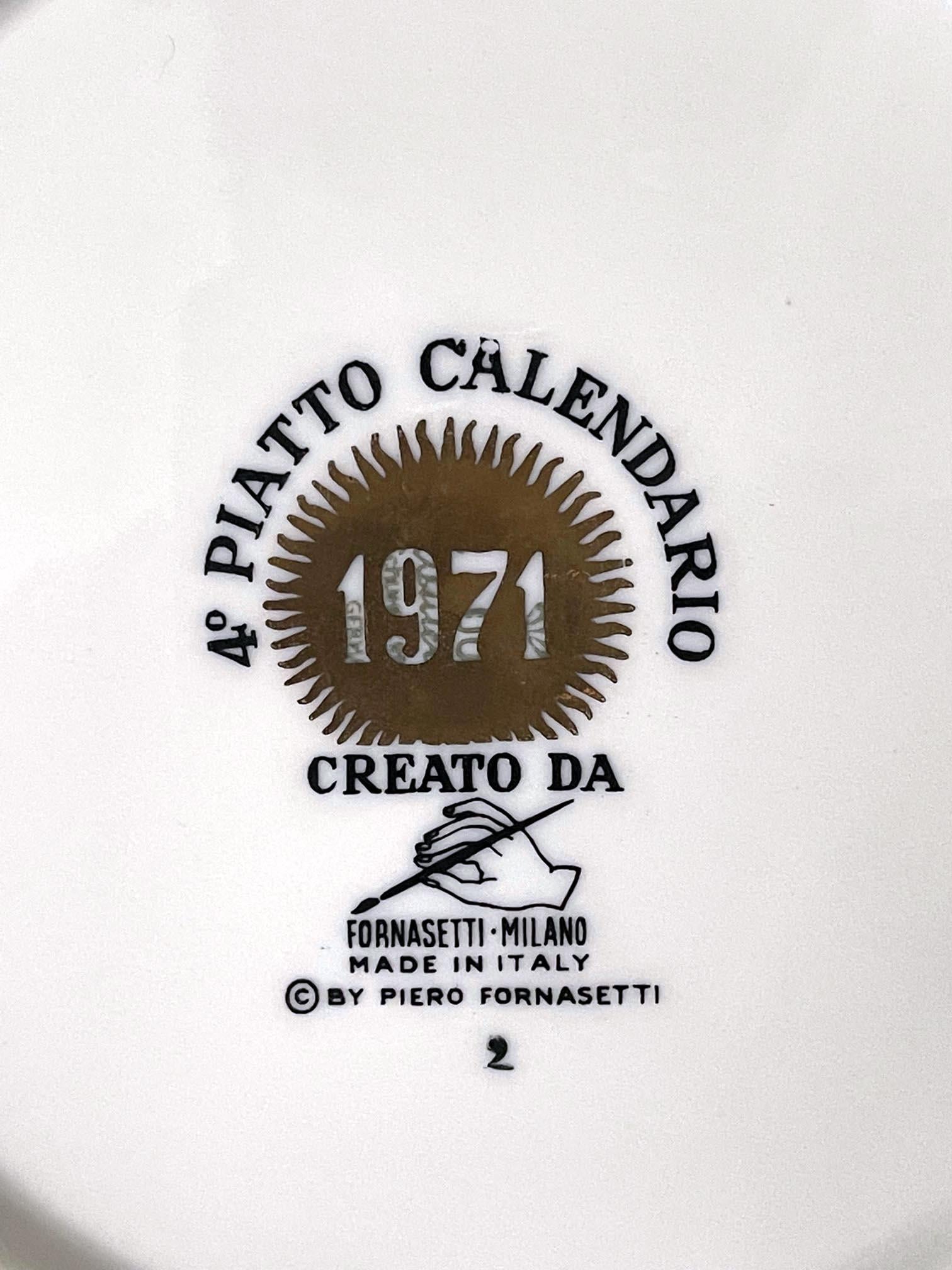 Modern Vintage Italian Fornasetti Calendar Porcelain Plate, 1971