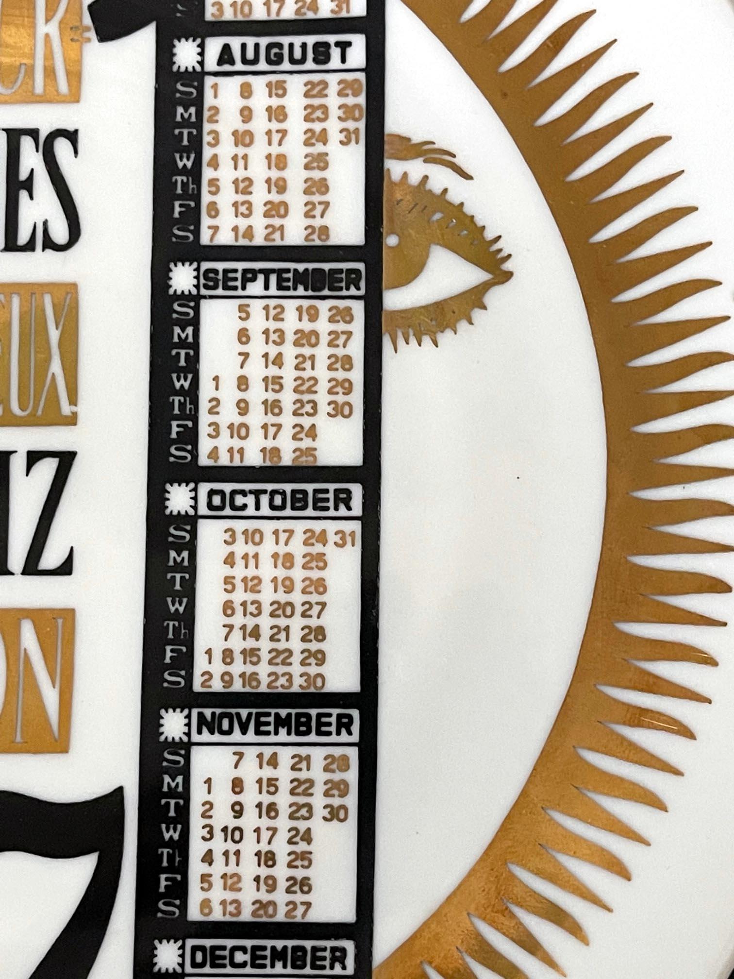 Vintage Italian Fornasetti Calendar Porcelain Plate, 1971 In Good Condition In Atlanta, GA
