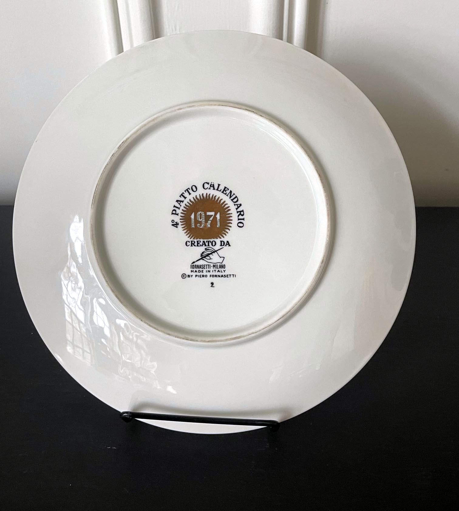 Late 20th Century Vintage Italian Fornasetti Calendar Porcelain Plate, 1971
