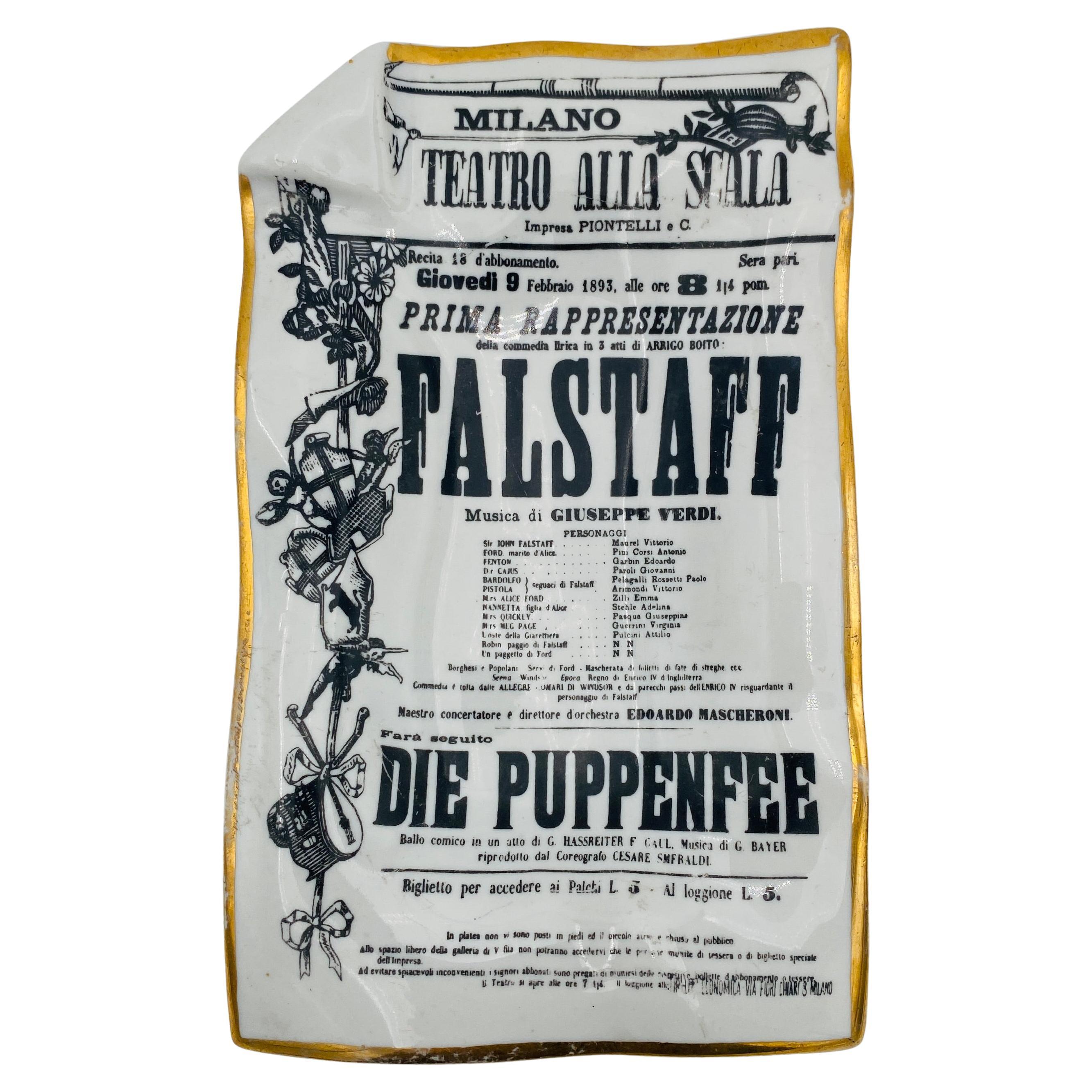 Piatto in porcellana vintage Fornasetti Milano Falstaff 1950s