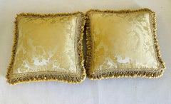 Vintage Italian Fortuny 23” Damask Silk Pair of Pillows
