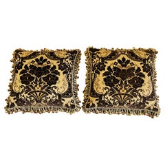 Vintage Italian Fortuny Cut Velvet Pair 22” Pillows Feather Down