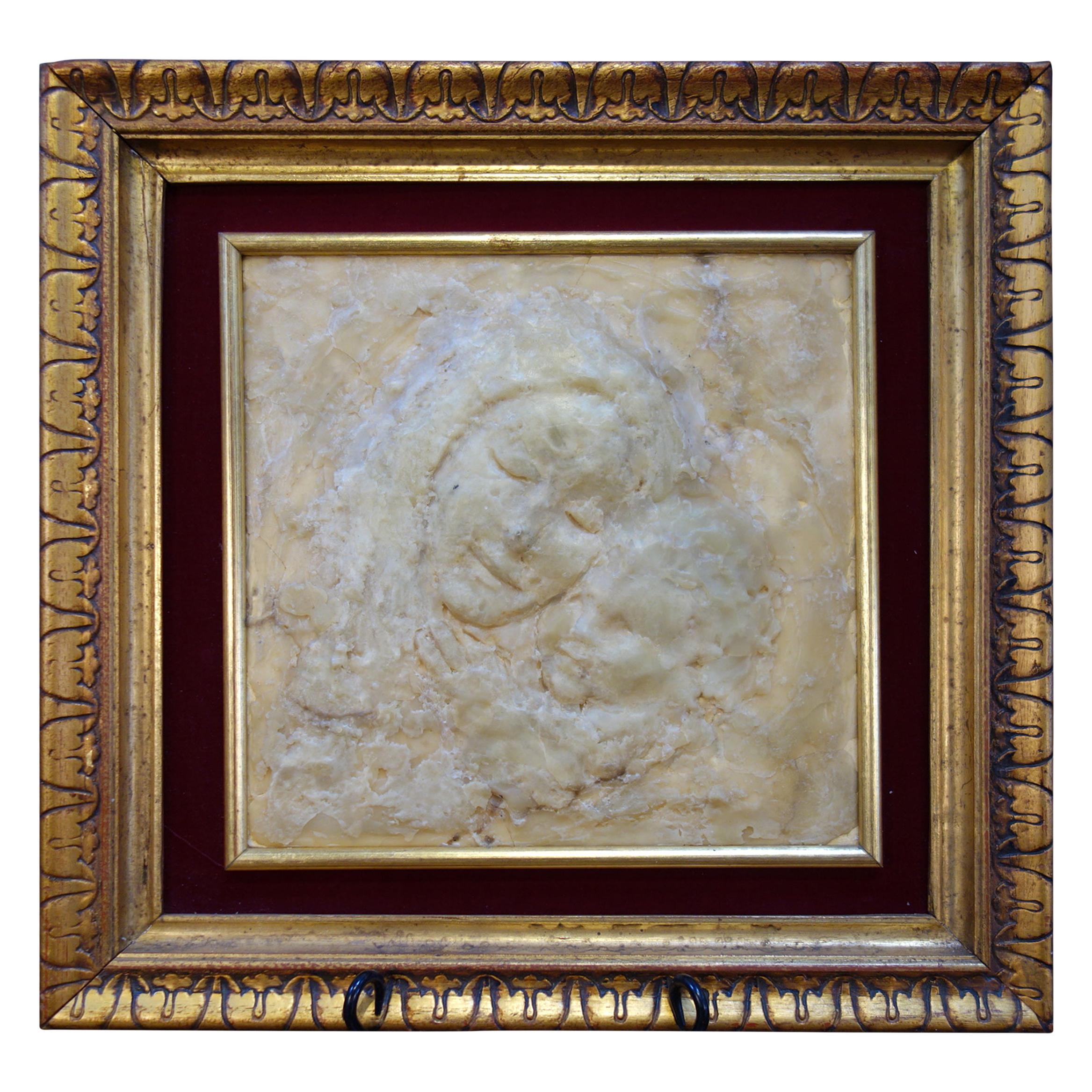 Vintage Italian Framed High Relief Wax Art Form of Madonna and Child, circa 1900