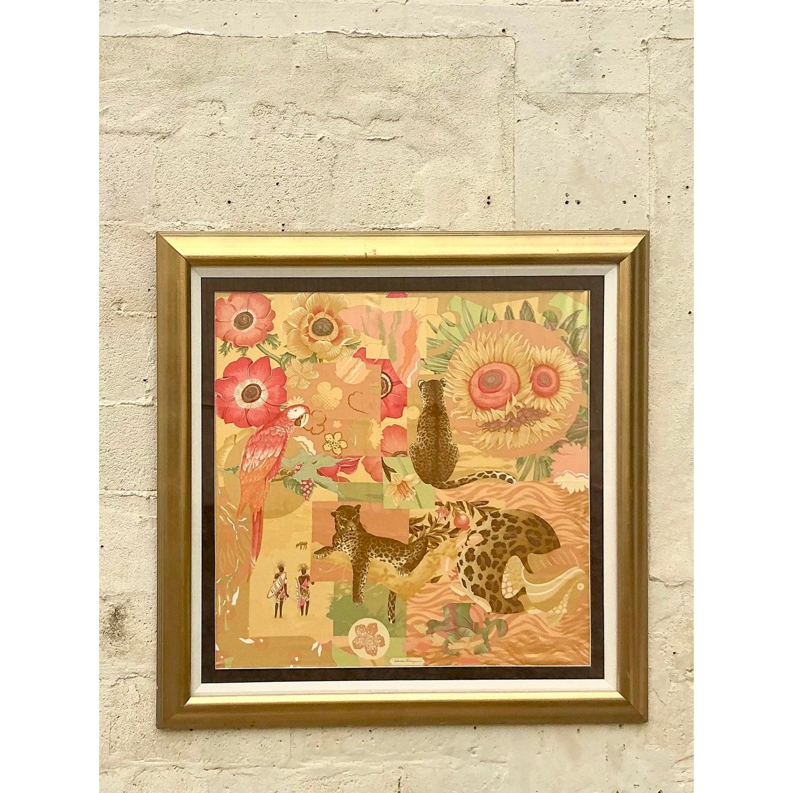 XX secolo Sciarpa d'epoca con cornice di Salvatore Ferragamo con stampa del posto in vendita