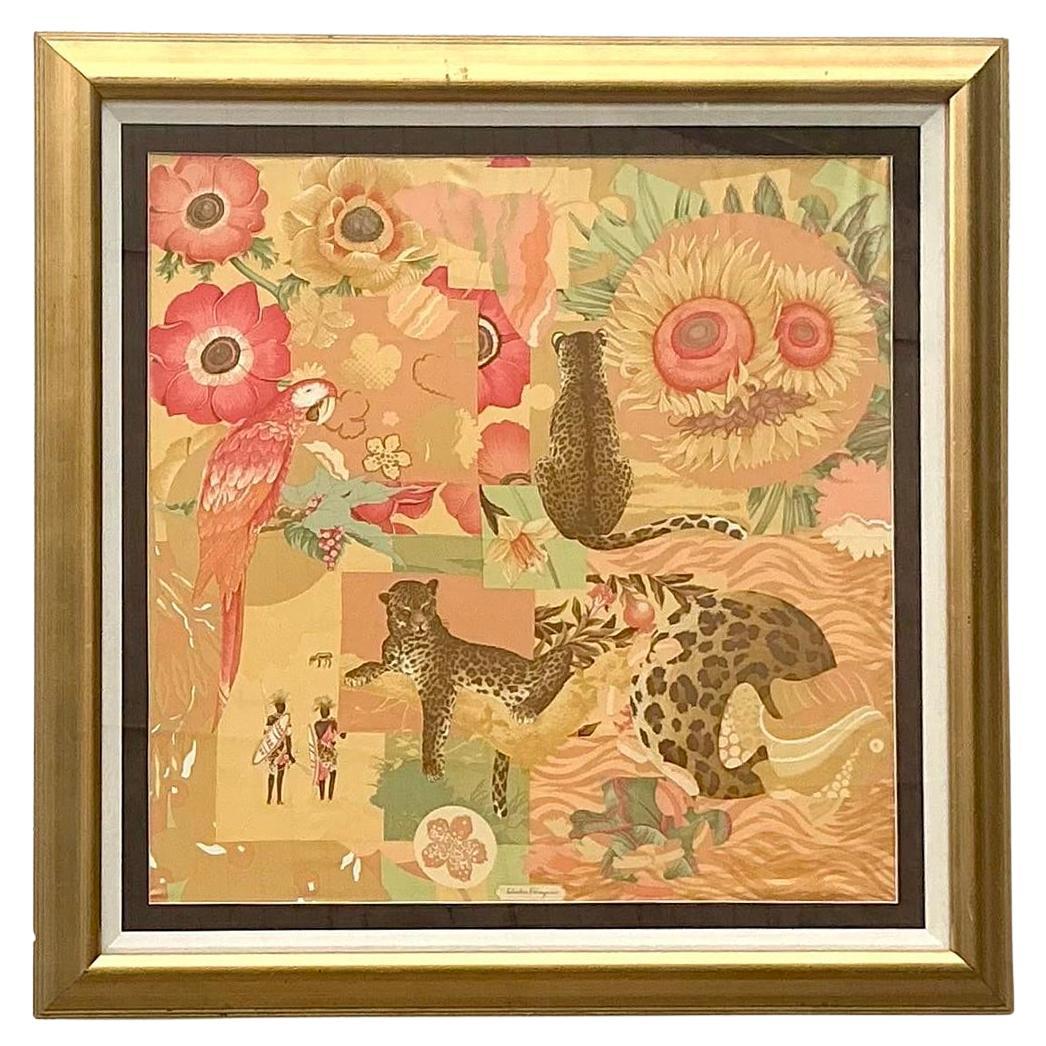 Vintage Italian Framed Salvatore Ferragamo Place Print Scarf