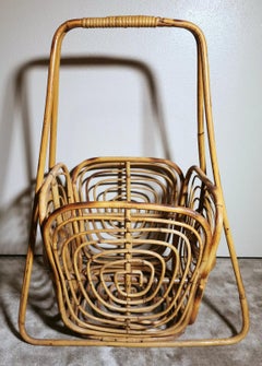 Vintage Italian Franco Albini Style Bamboo and Rattan Magazine Rack and Holder