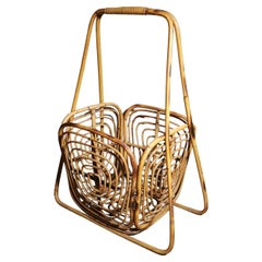 Vintage Italian Franco Albini Style Bamboo and Rattan Magazine Rack and Holder