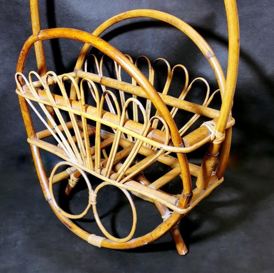 Vintage Italian Franco Albini Style Magazine Rack in Bamboo and Rattan For Sale 5