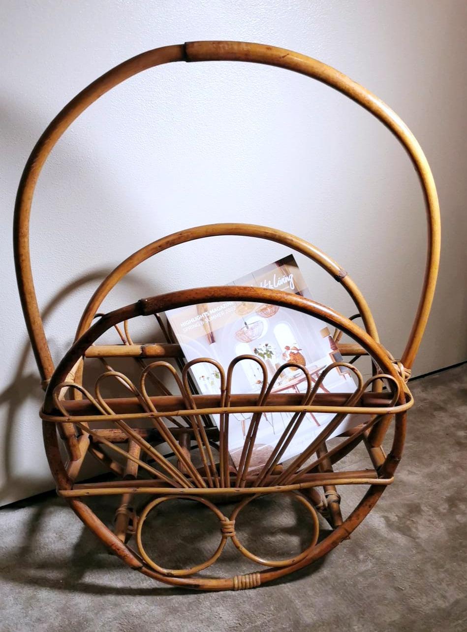 Vintage Italian Franco Albini Style Magazine Rack in Bamboo and Rattan For Sale 6
