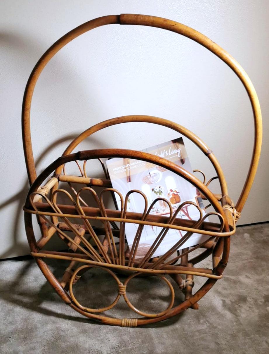 Vintage Italian Franco Albini Style Magazine Rack in Bamboo and Rattan For Sale 7