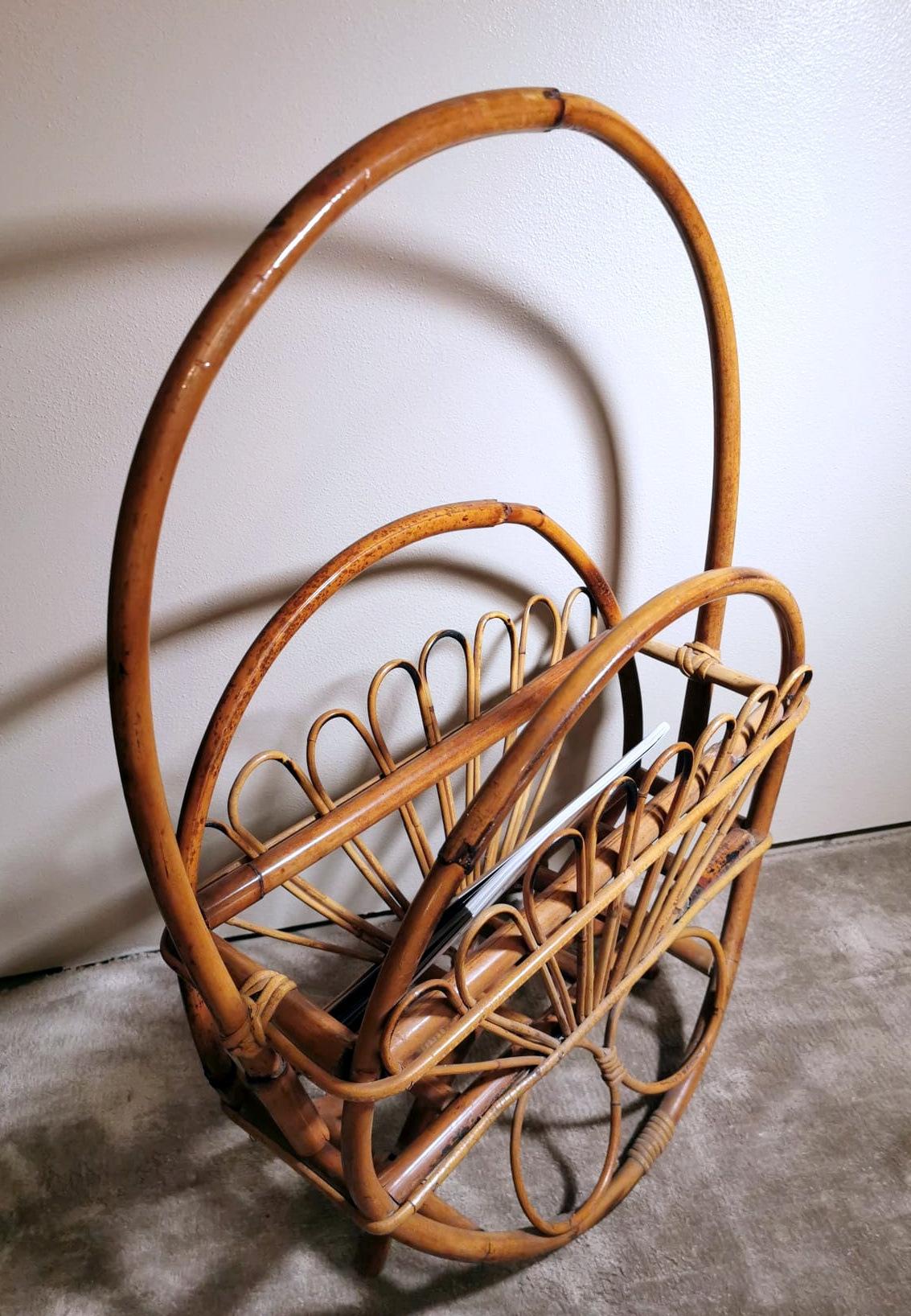 Vintage Italian Franco Albini Style Magazine Rack in Bamboo and Rattan For Sale 8