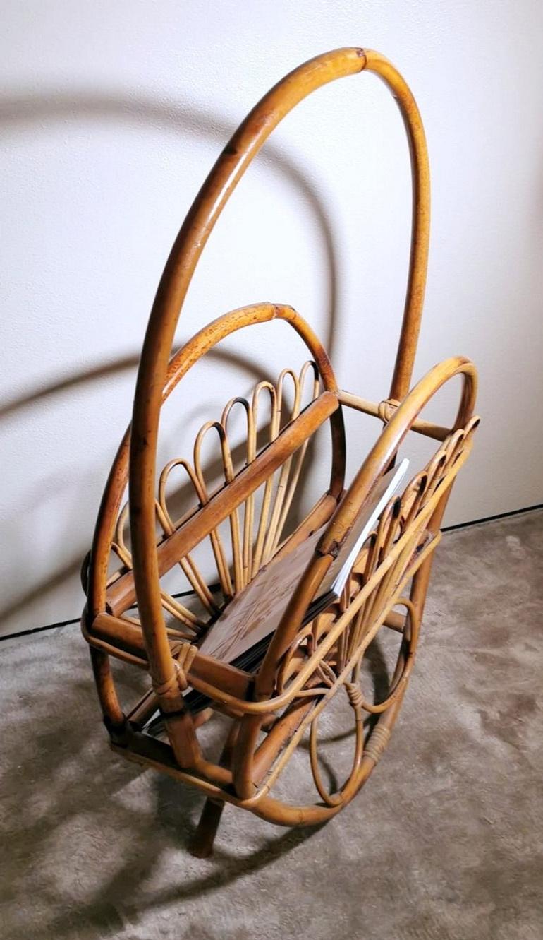 Vintage Italian Franco Albini Style Magazine Rack in Bamboo and Rattan For Sale 9