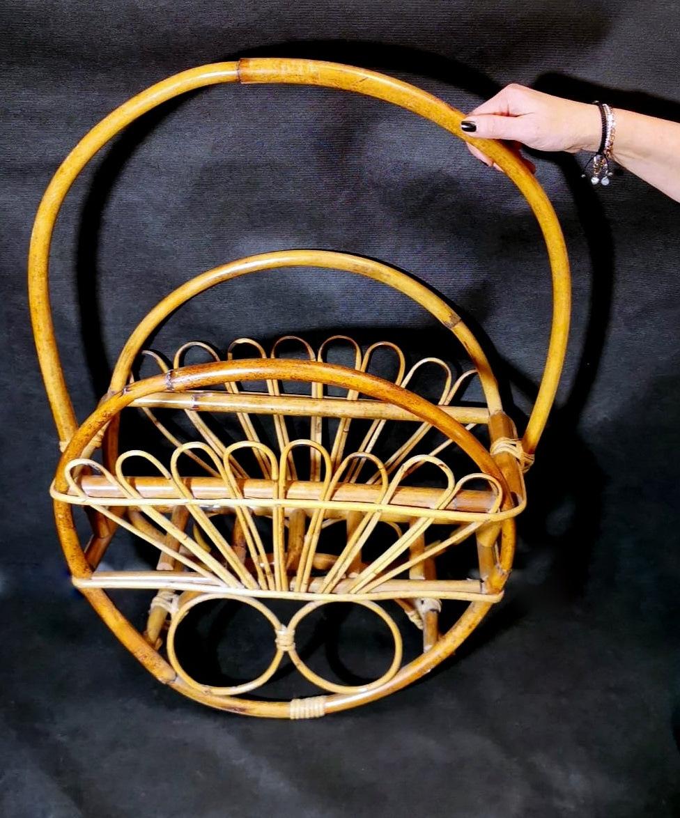 Vintage Italian Franco Albini Style Magazine Rack in Bamboo and Rattan For Sale 10