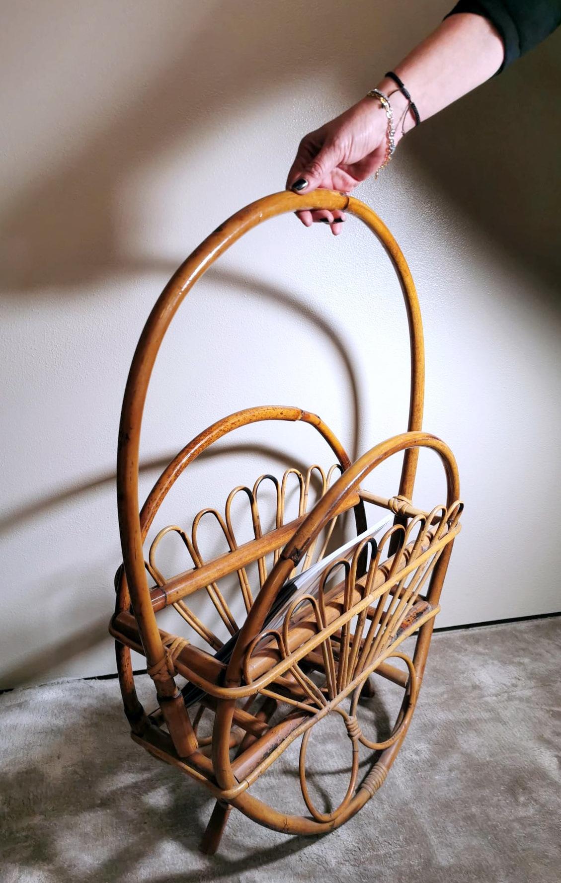 Vintage Italian Franco Albini Style Magazine Rack in Bamboo and Rattan For Sale 11