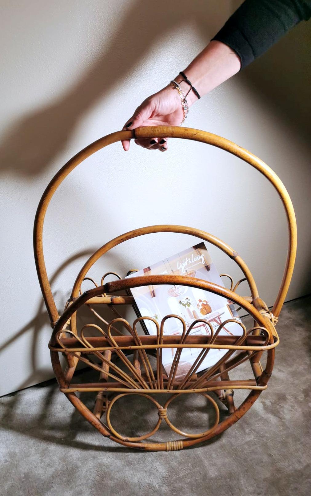Vintage Italian Franco Albini Style Magazine Rack in Bamboo and Rattan For Sale 12
