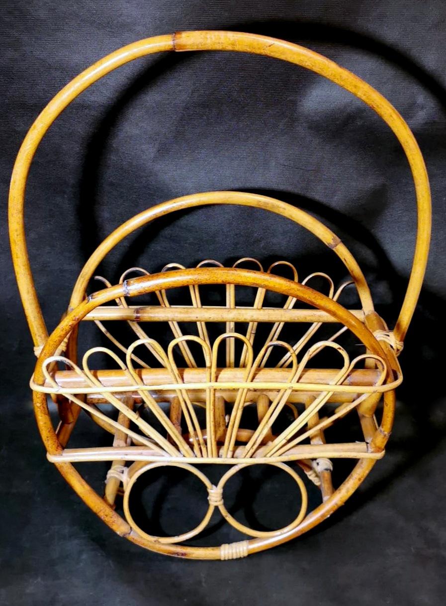 Vintage Italian Franco Albini Style Magazine Rack in Bamboo and Rattan For Sale 2