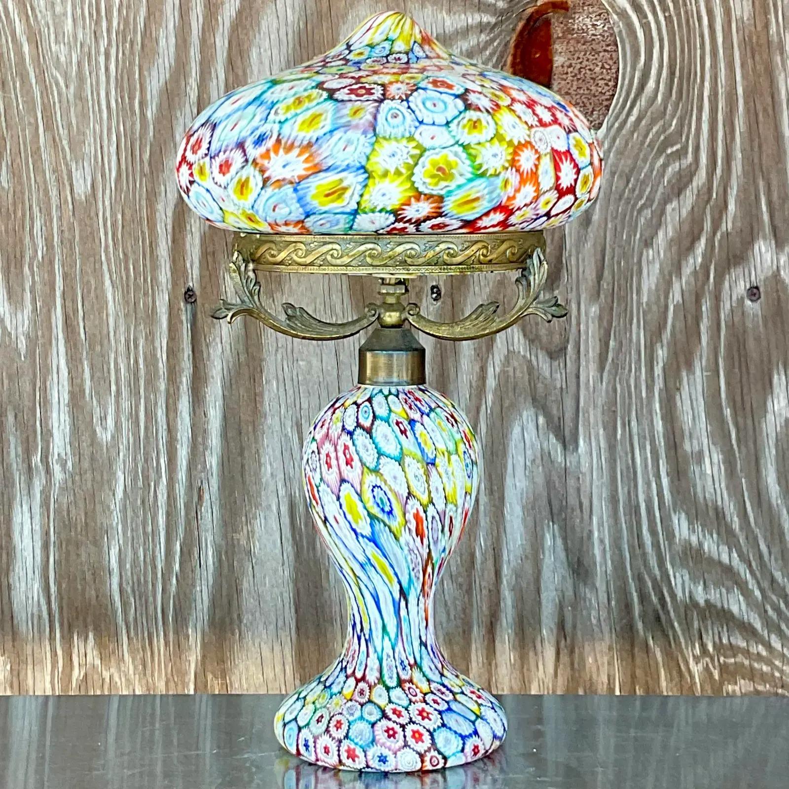 Vintage Italian Fratelli Toso Millefiore Murano Mushroom Lamp For Sale 2