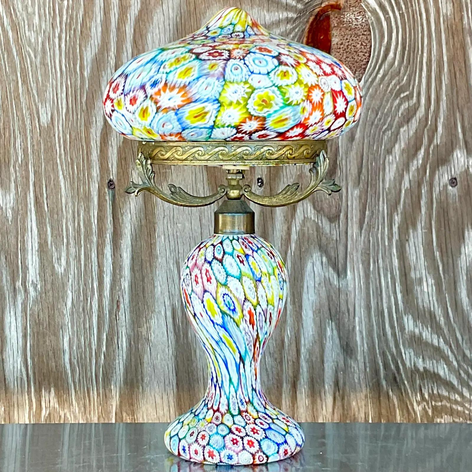 Vintage Italian Fratelli Toso Millefiore Murano Mushroom Lamp In Good Condition For Sale In west palm beach, FL