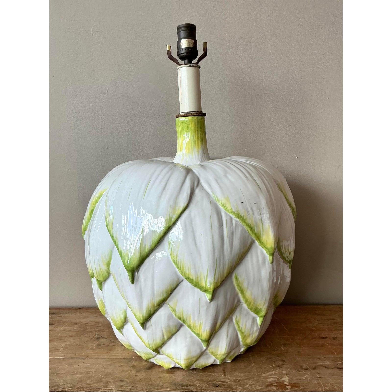 Hollywood Regency Vintage Italian Frederick Cooper Glazed Ceramic Artichoke Lamp For Sale