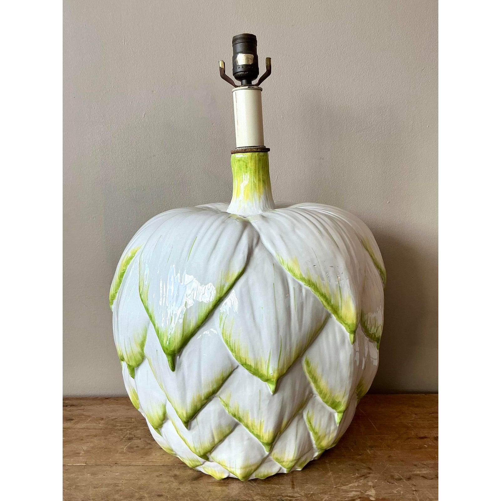 20th Century Vintage Italian Frederick Cooper Glazed Ceramic Artichoke Lamp For Sale