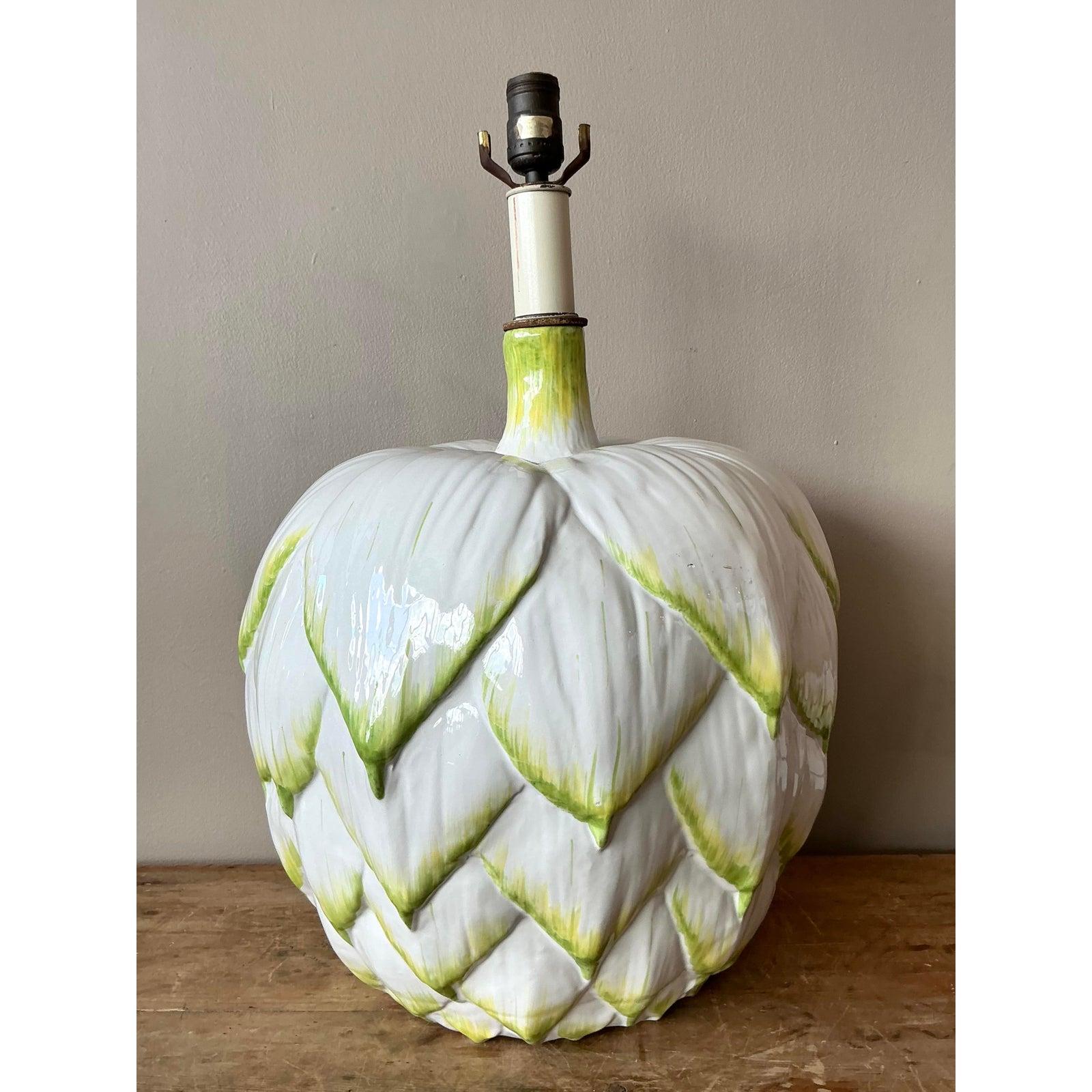 Brass Vintage Italian Frederick Cooper Glazed Ceramic Artichoke Lamp For Sale