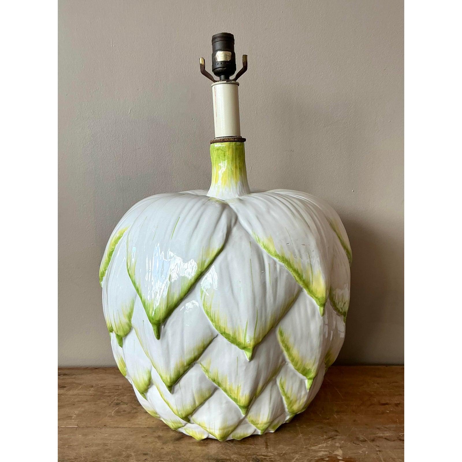 Vintage Italian Frederick Cooper Glazed Ceramic Artichoke Lamp For Sale 1